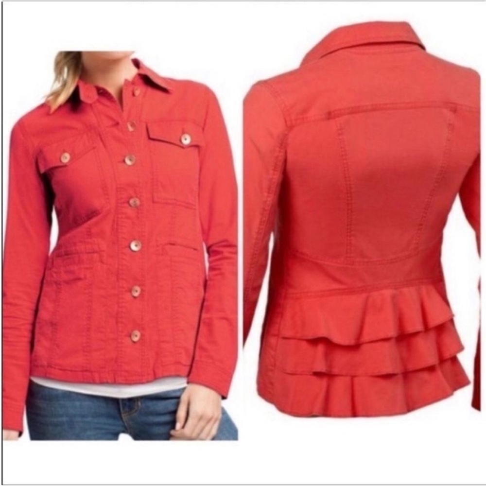 Cabi Orange Utility Jacket Ruffle in Back Vibrant Casual Style Size Large